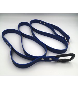 EL PERRO Smycz Gumowana z zapięciem Twist&Lock 2,5cm - 200cm - dwie rączki - niebieska