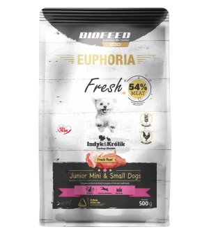 Euphoria Fresh Meat karma sucha dla szczeniąt Junior Indyk z Królikiem XS/S 500g