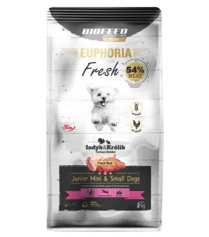 Euphoria Fresh Meat karma sucha dla szczeniąt Junior Indyk z Królikiem XS/S 2kg