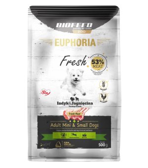 Euphoria Fresh Meat karma sucha dla psów dorosłych Indyk z Jagnięciną XS/S 500g