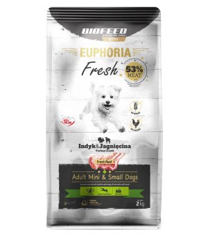 Euphoria Fresh Meat karma sucha dla psów dorosłych Indyk z Jagnięciną XS/S 2kg