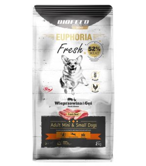 Euphoria Fresh Meat karma sucha dla psów dorosłych Wieprzowina z Gęsią XS/S 2kg