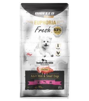Euphoria Fresh Meat karma sucha dla psów dorosłych Indyk z Królikem XS/S 500g