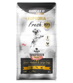 Euphoria Fresh Meat karma sucha dla szczeniąt Junior MONO Indyk M/L 2kg