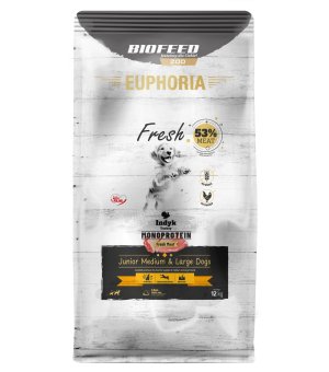 Euphoria Fresh Meat karma sucha dla szczeniąt Junior MONO Indyk M/L 12kg