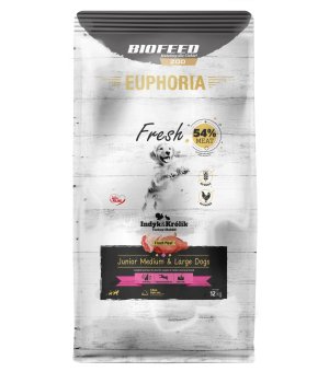 Euphoria Fresh Meat karma sucha dla szczeniąt Junior Indyk z Królikiem M/L 12kg