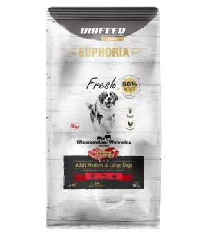 Euphoria Fresh Meat karma sucha dla psów dorosłych Wieprzowina z Wołowiną M/L 12kg