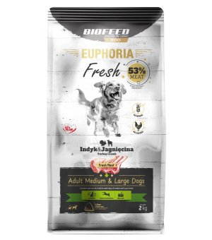 Euphoria Fresh Meat karma sucha dla psów dorosłych Indyk z Jagnięciną M/L 2kg