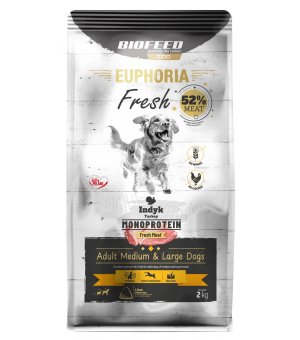 Euphoria Fresh Meat karma sucha dla psów dorosłych MONO Indyk M/L 2kg