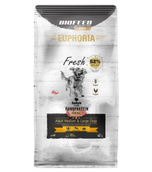 Euphoria Fresh Meat karma sucha dla psów dorosłych MONO Indyk M/L 12kg