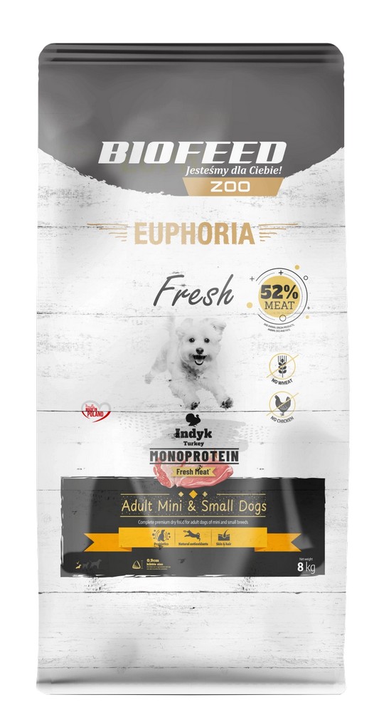 Euphoria Fresh Meat karma sucha dla psów dorosłych MONO Indyk XS/S 8kg