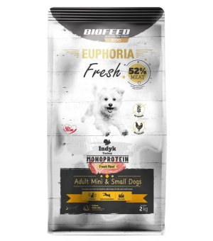 Euphoria Fresh Meat karma sucha dla psów dorosłych MONO Indyk XS/S 2kg