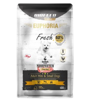 Euphoria Fresh Meat karma sucha dla psów dorosłych MONO Indyk XS/S 0,5kg