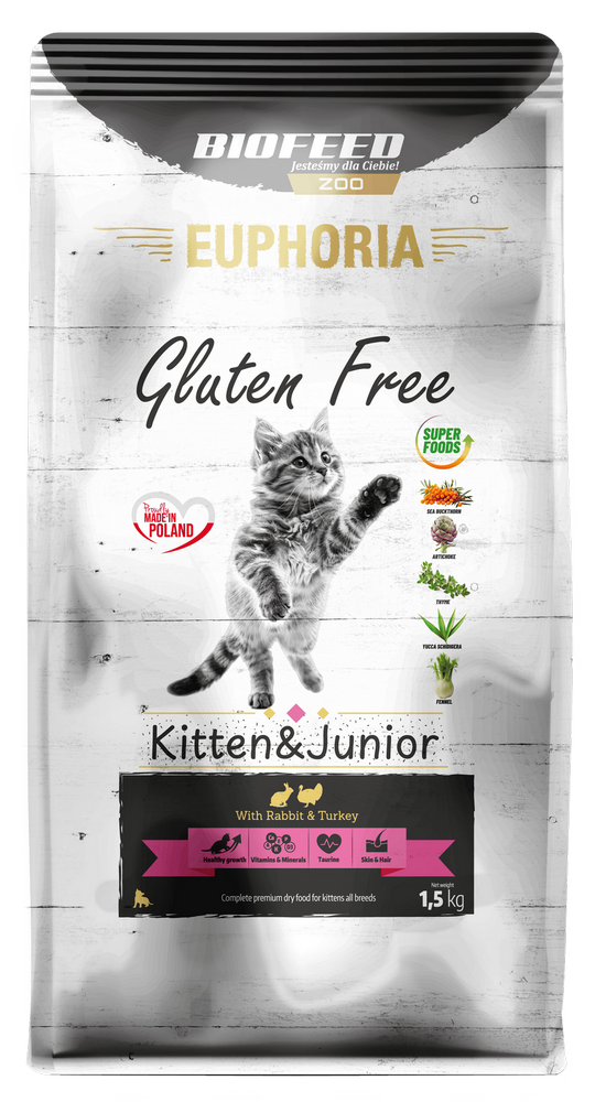 Euphoria Gluten Free Cat Kitten & Junior karma dla kociąt Indyk z Królikiem 1,5kg