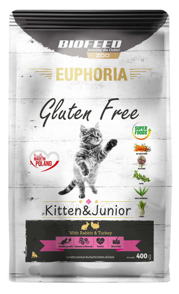 Euphoria Gluten Free Cat Kitten & Junior karma dla kociąt Indyk z Królikiem 400g