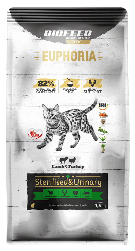 Euphoria Gluten Free Cat Sterilised & Urinary karma dla kota Indyk z Jagnięciną 1,5kg