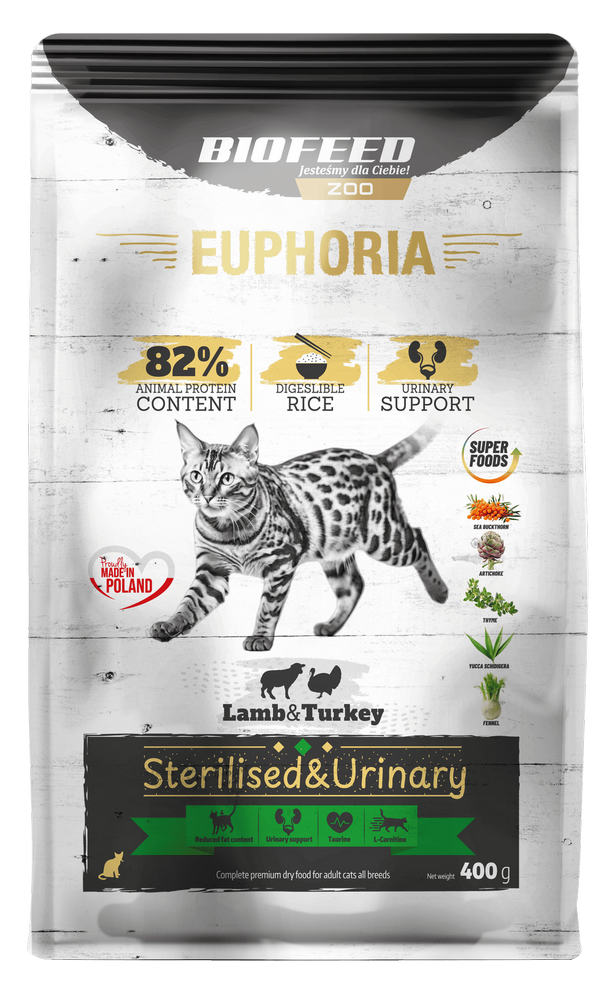 Euphoria Gluten Free Cat Sterilised & Urinary karma dla kota Indyk z Jagnięciną 400g