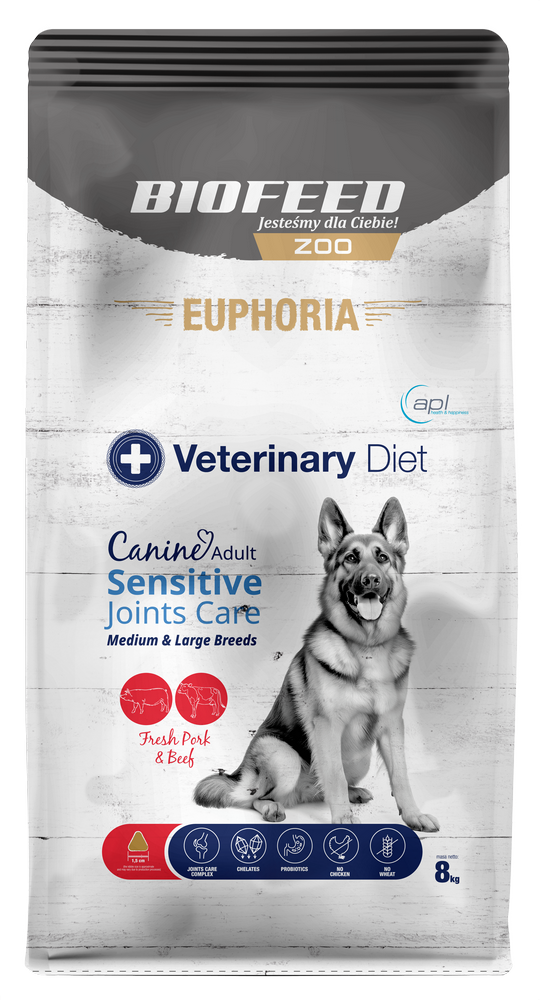 Euphoria VET Canine Sensitive Joints Care Pork with Beef - karma sucha dla psów z problemami ze stawami M/L 8kg