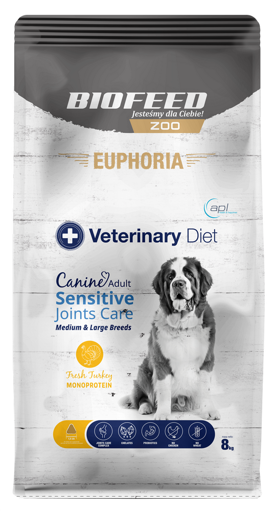 Euphoria VET Canine Sensitive Joints Care Mono Turkey - karma sucha dla psów z problemami ze stawami M/L 8kg