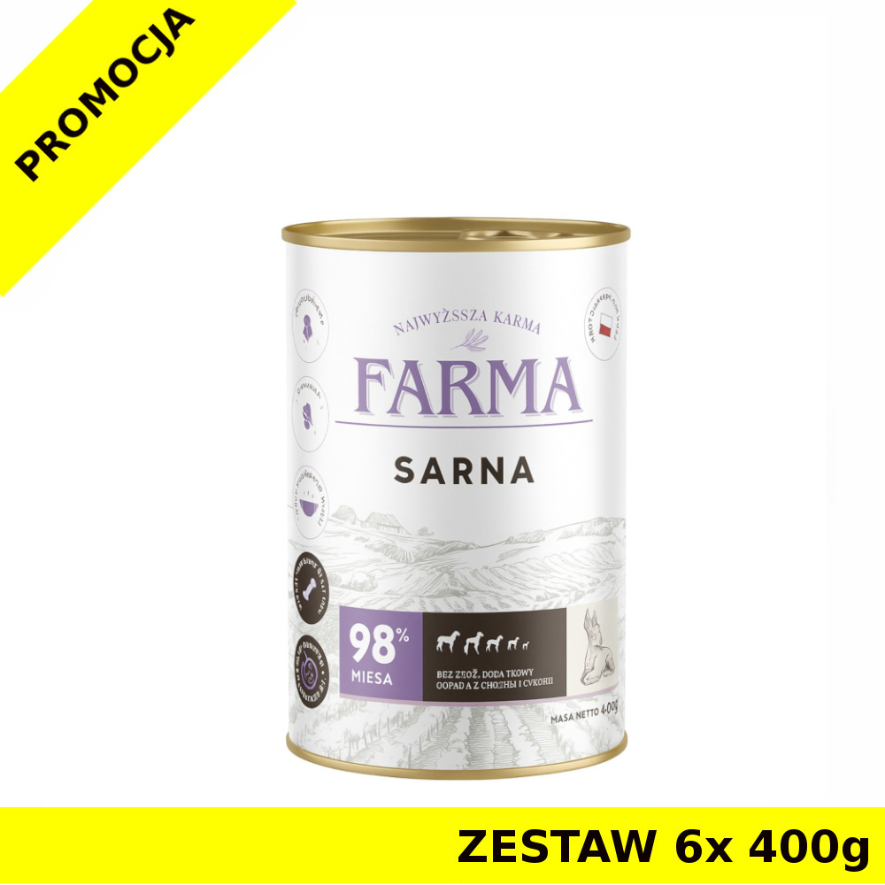 Farma karma mokra dla psów dorosłych Select Monobiałkowa Sarna ZESTAW 6x 400g
