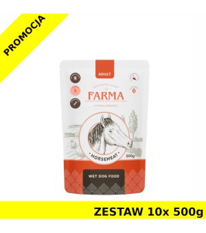 Farma karma mokra dla psów dorosłych Konina Monoproteinowa saszetka ZESTAW 10x 500g