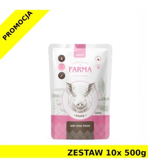 Farma karma mokra dla psów dorosłych Wieprzowina Monoproteinowa saszetka ZESTAW 10x 500g