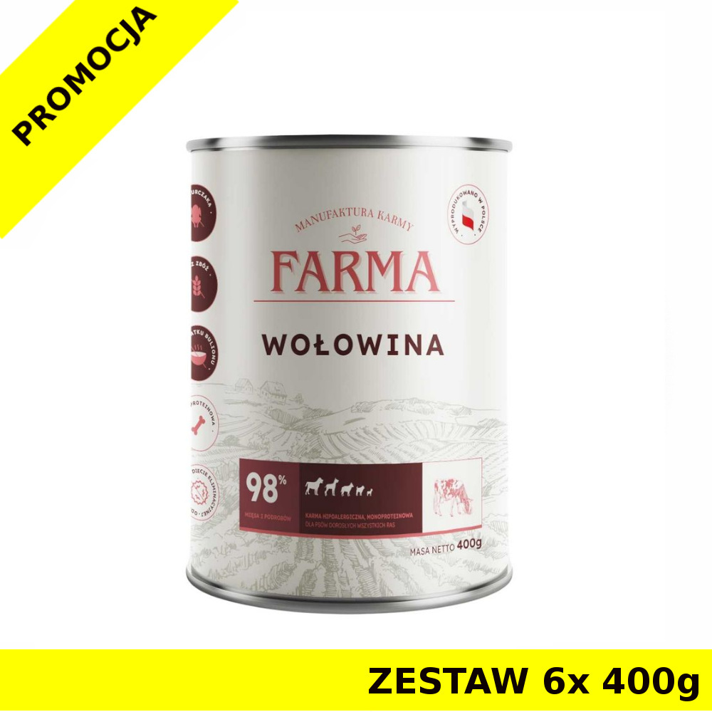 Farma karma mokra dla psów dorosłych Select Monobiałkowa Wołowina ZESTAW 6x 400g