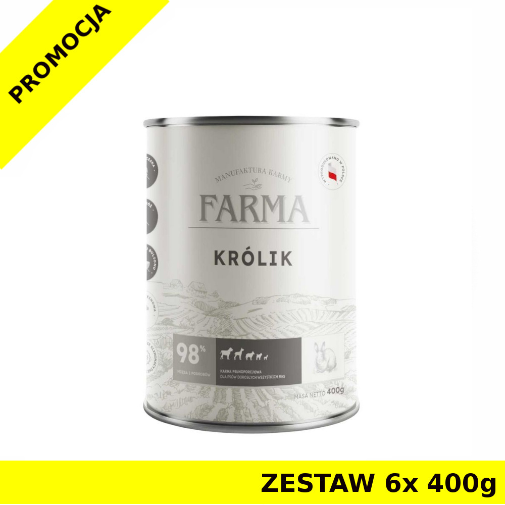 Farma karma mokra dla psów dorosłych Select Monobiałkowa Królik ZESTAW 6x 400g
