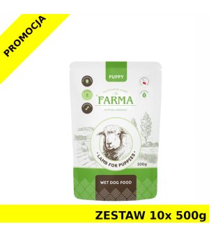 Farma karma mokra dla szczeniąt Jagnięcina Monoproteinowa saszetka ZESTAW 10x 500g 