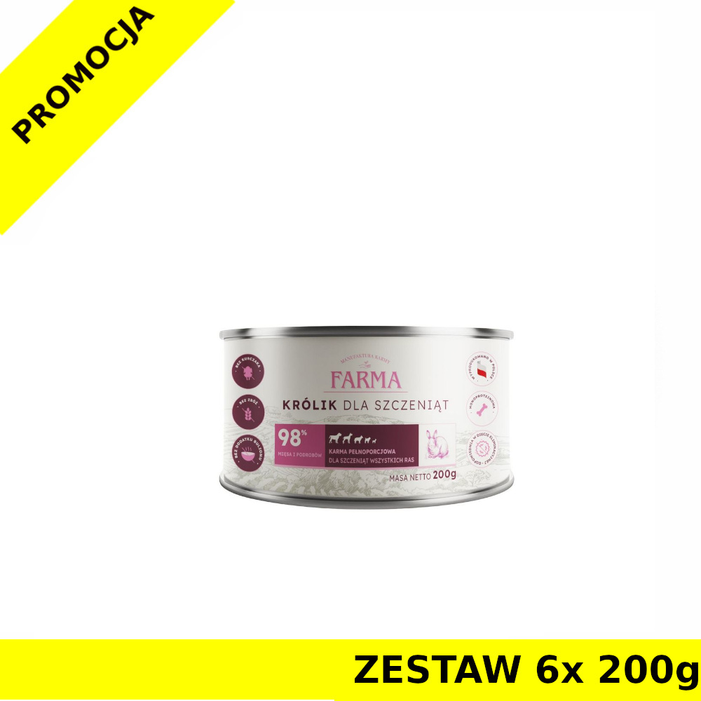 Farma karma mokra dla szczeniąt Select Monobiałkowa Królik ZESTAW 6x 200g