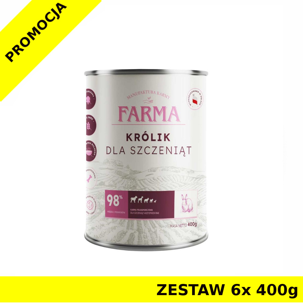 Farma karma mokra dla szczeniąt Select Monobiałkowa Królik ZESTAW 6x 400g