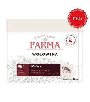 Farma karma tłoczona na zimno dla psów dorosłych Wołowina 50g - próbka