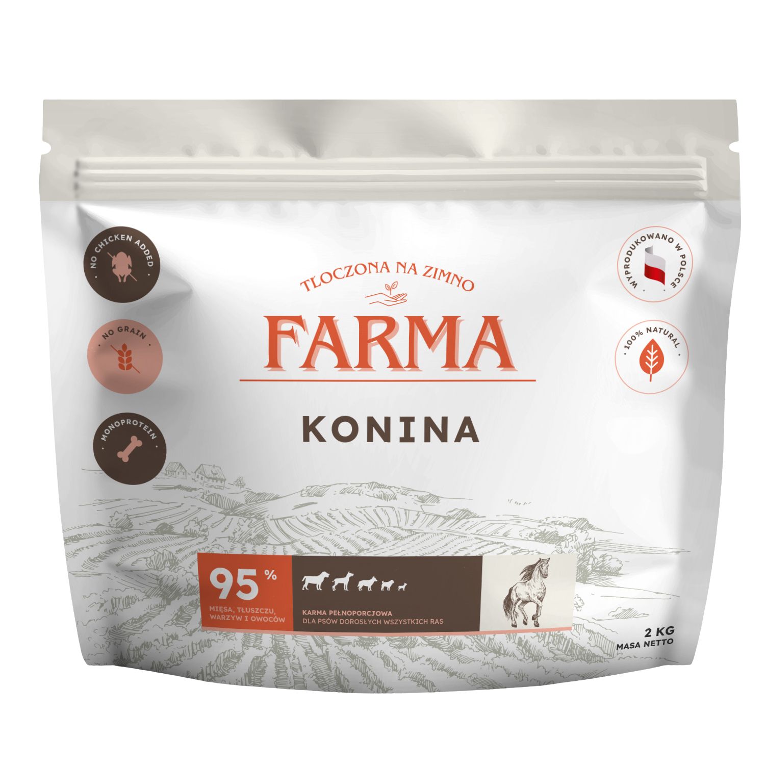 Farma karma tłoczona na zimno dla psów dorosłych Konina 2kg