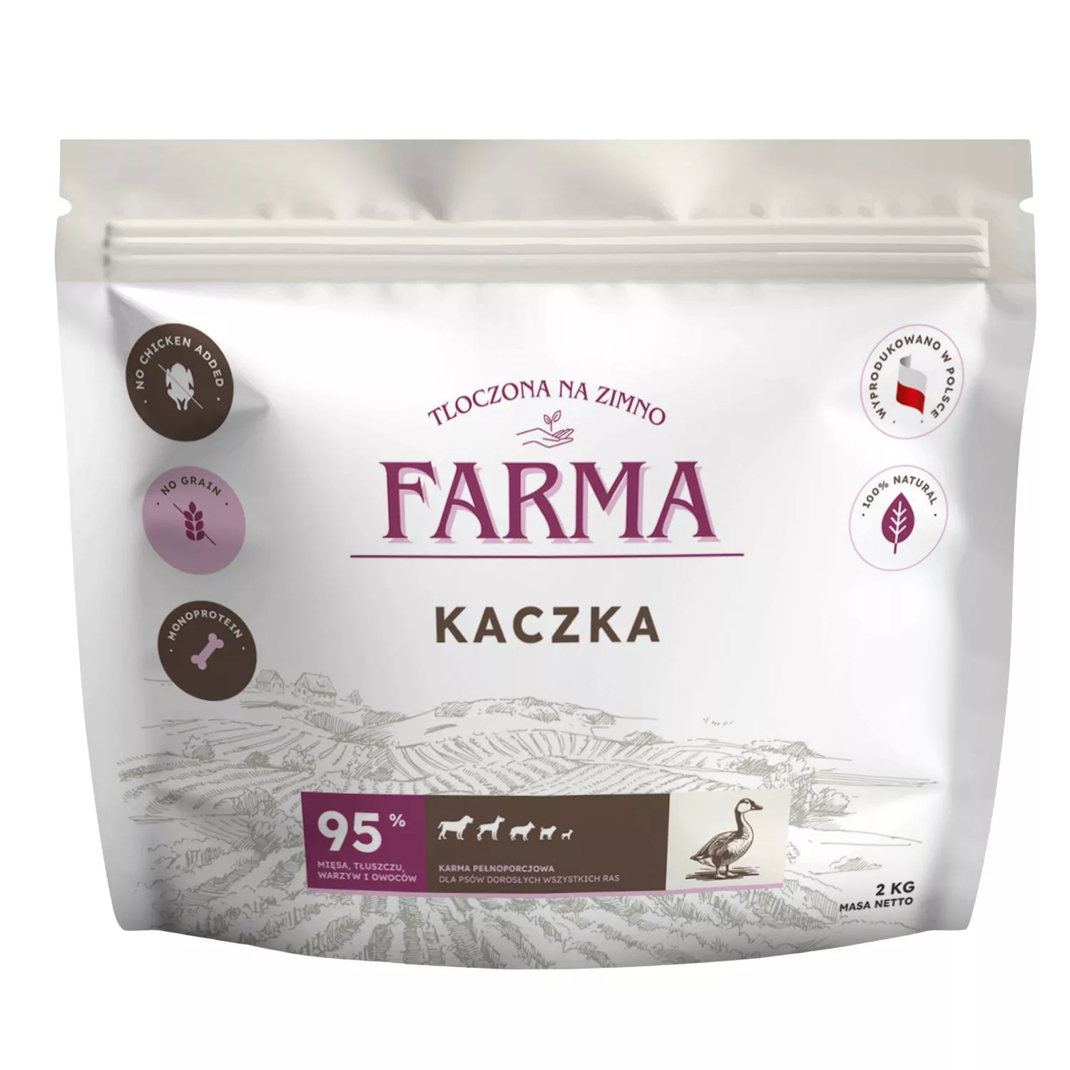 Farma karma tłoczona na zimno dla psów dorosłych Kaczka 2kg