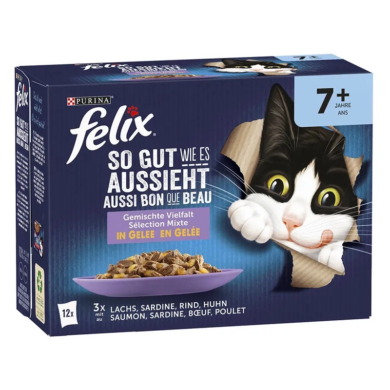 Felix Fantastic Senior 7+ mokra karma dla starszego kota w galarecie 12x 85g ZESTAW MIX