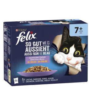 Felix Fantastic Senior 7+ mokra karma dla starszego kota w galarecie 12x 85g ZESTAW MIX
