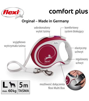 Flexi Comfort Plus L taśma 5m - czerwony