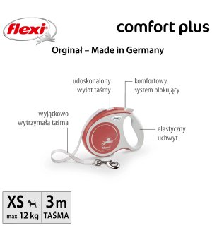 Flexi Comfort Plus XS taśma 3m - jasny czerwony