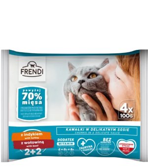 Frendi multipack Indyk i Wołowina kawałki w delikatnym sosie dla kota 4x100g