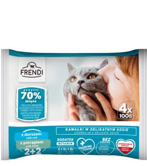 Frendi multipack Pstrąg i Dorsz kawałki w delikatnym sosie dla kota 4x100g