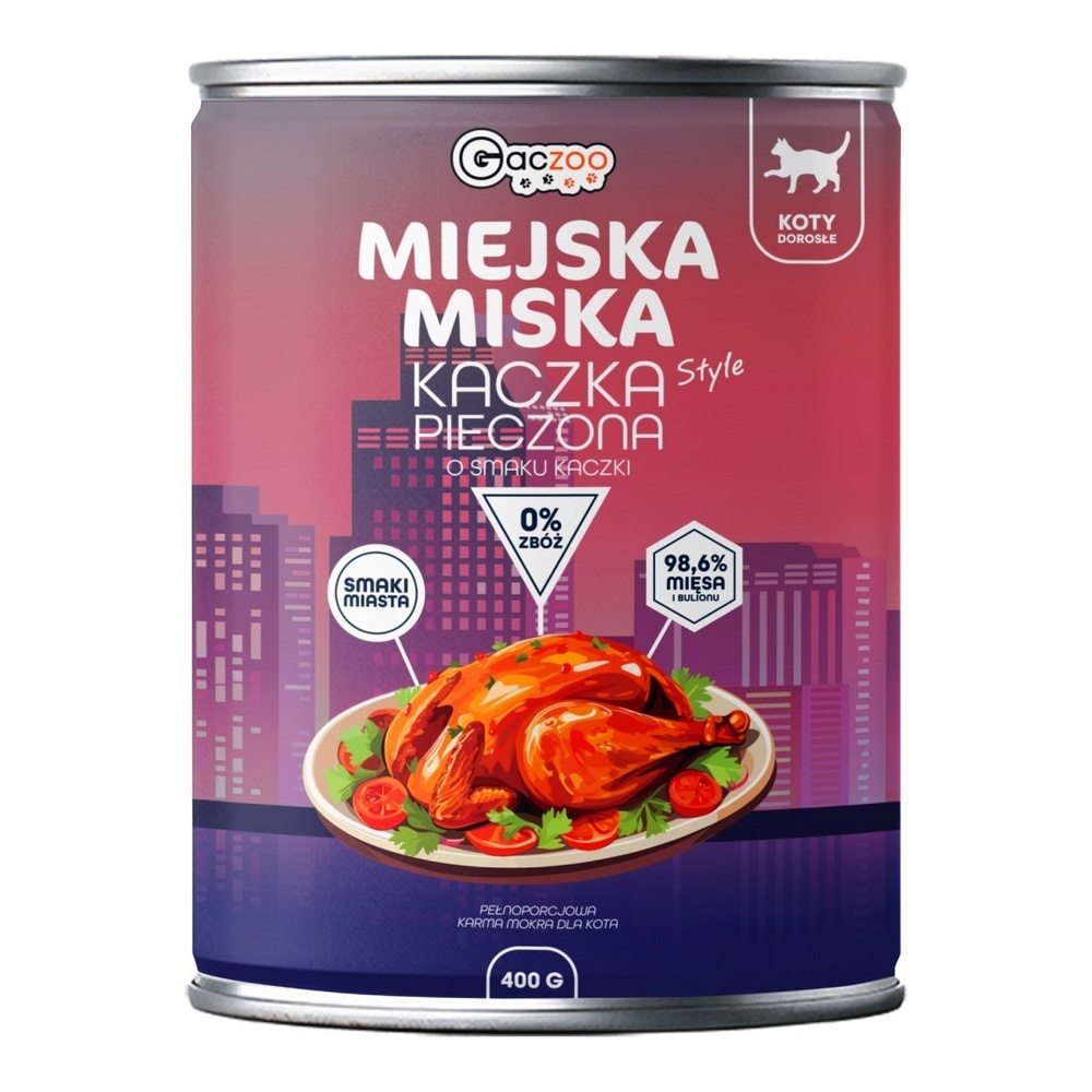 GACZOO Miejska Miska karma mokra dla kota Kaczka Pieczona 400g