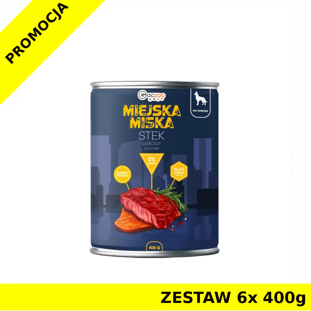 GACZOO Miejska Miska karma mokra dla psa Stek Wołowy ZESTAW 6x 400g