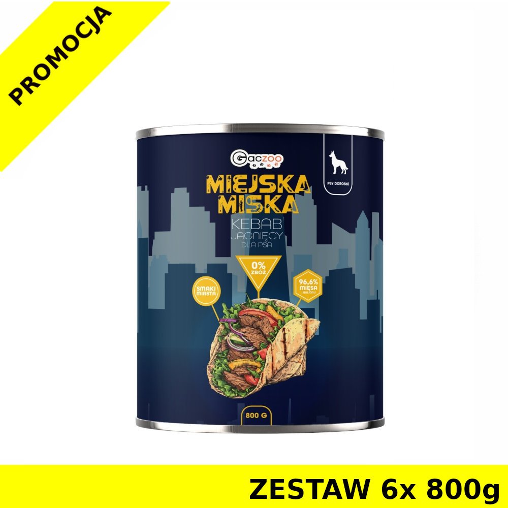 GACZOO Miejska Miska karma mokra dla psa Kebab Jagnięcy ZESTAW 6x 800g