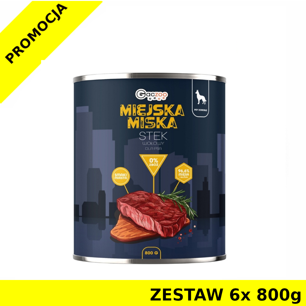 GACZOO Miejska Miska karma mokra dla psa Stek Wołowy ZESTAW 6x 800g
