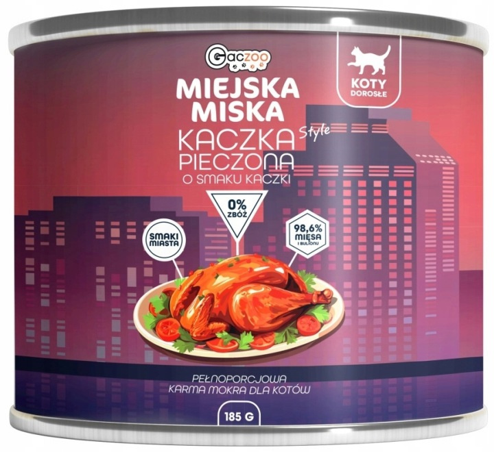 GACZOO Miejska Miska karma mokra dla kota Kaczka Pieczona 185g