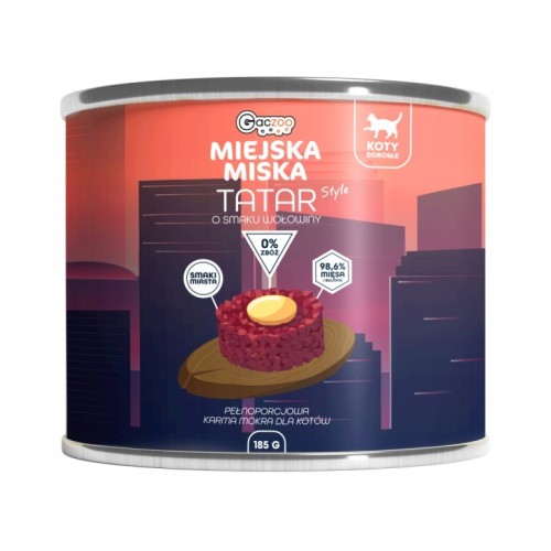 GACZOO Miejska Miska karma mokra dla kota Tatar Wołowy 185g