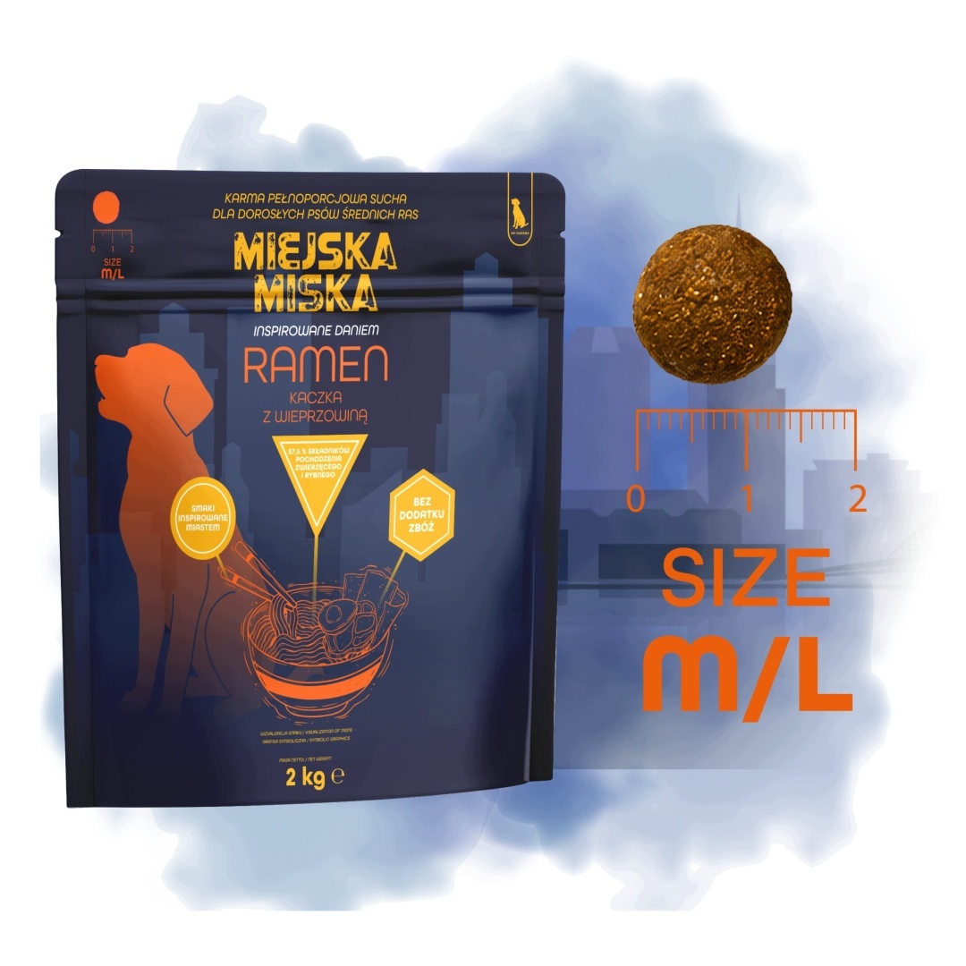 GACZOO Mijska Miska karma sucha dla psów dorosłych Ramen Kaczka M/L 2kg