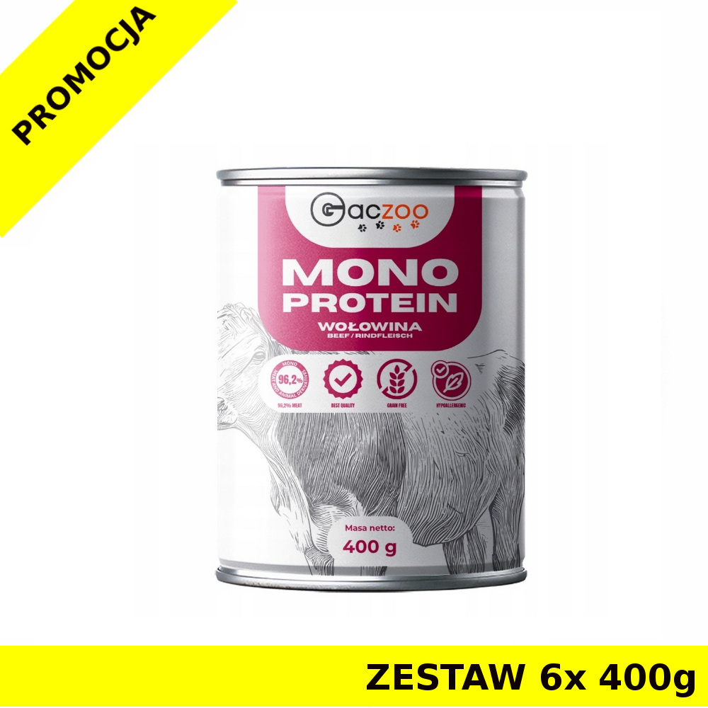 GACZOO Monoproteinowa karma mokra dla psa Wołowina ZESTAW 6x 400g