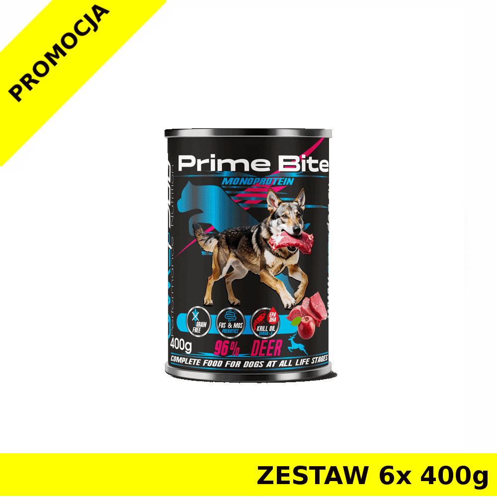GAME DOG mokra karma dla psa Prime Bite Deer - Jeleń z Jabłkiem ZESTAW 6x 400g