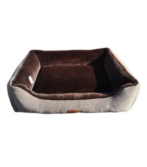Glam&Rock Puppy Legowisko Sofa COMO L szary z futerkiem - czekolada - 80cm x 65cm